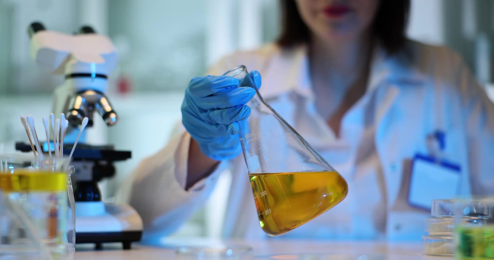 Chemical quality-control sample being inspected